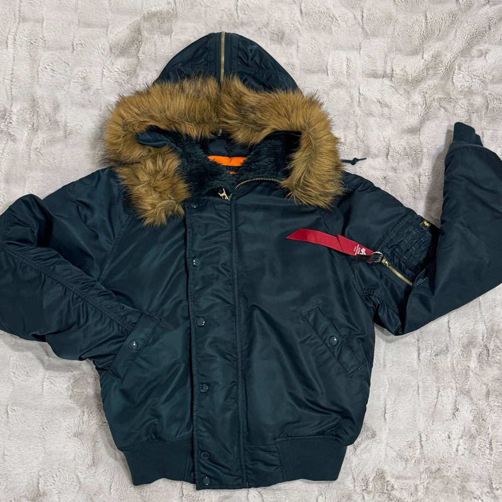 Alpha Industries Black Bomber Jacket with Faux Fur Hood